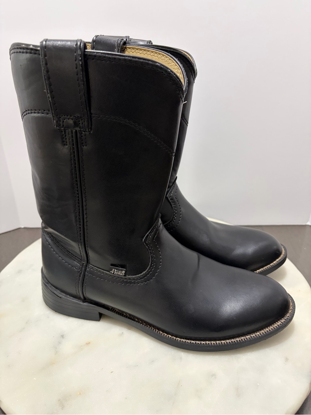 Justin Basic Dress Western Roper Mens Black Leather Uniform Boots Sz 8 D JB3000